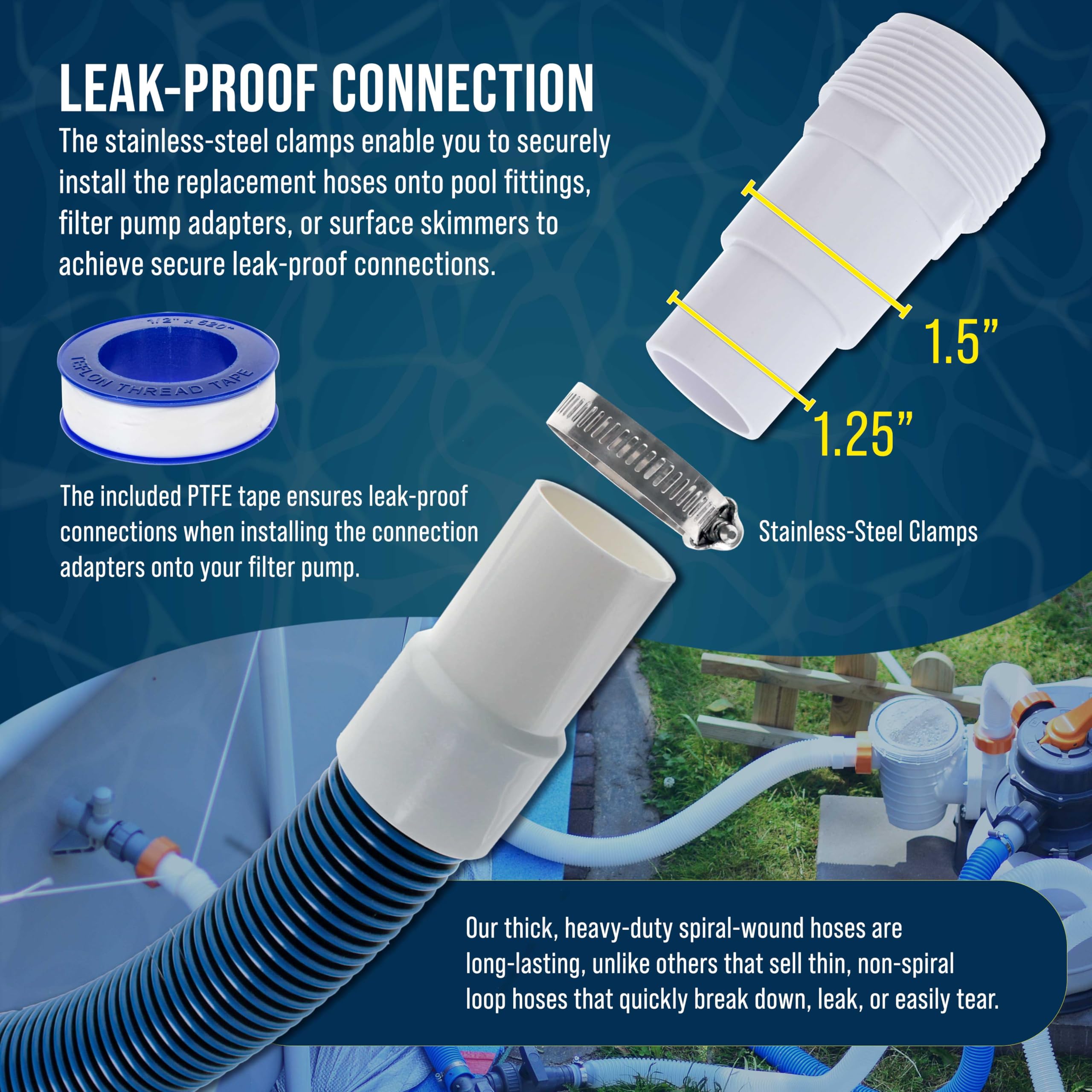 U.S. Pool Supply Heavy-Duty Pool Hose in blue color