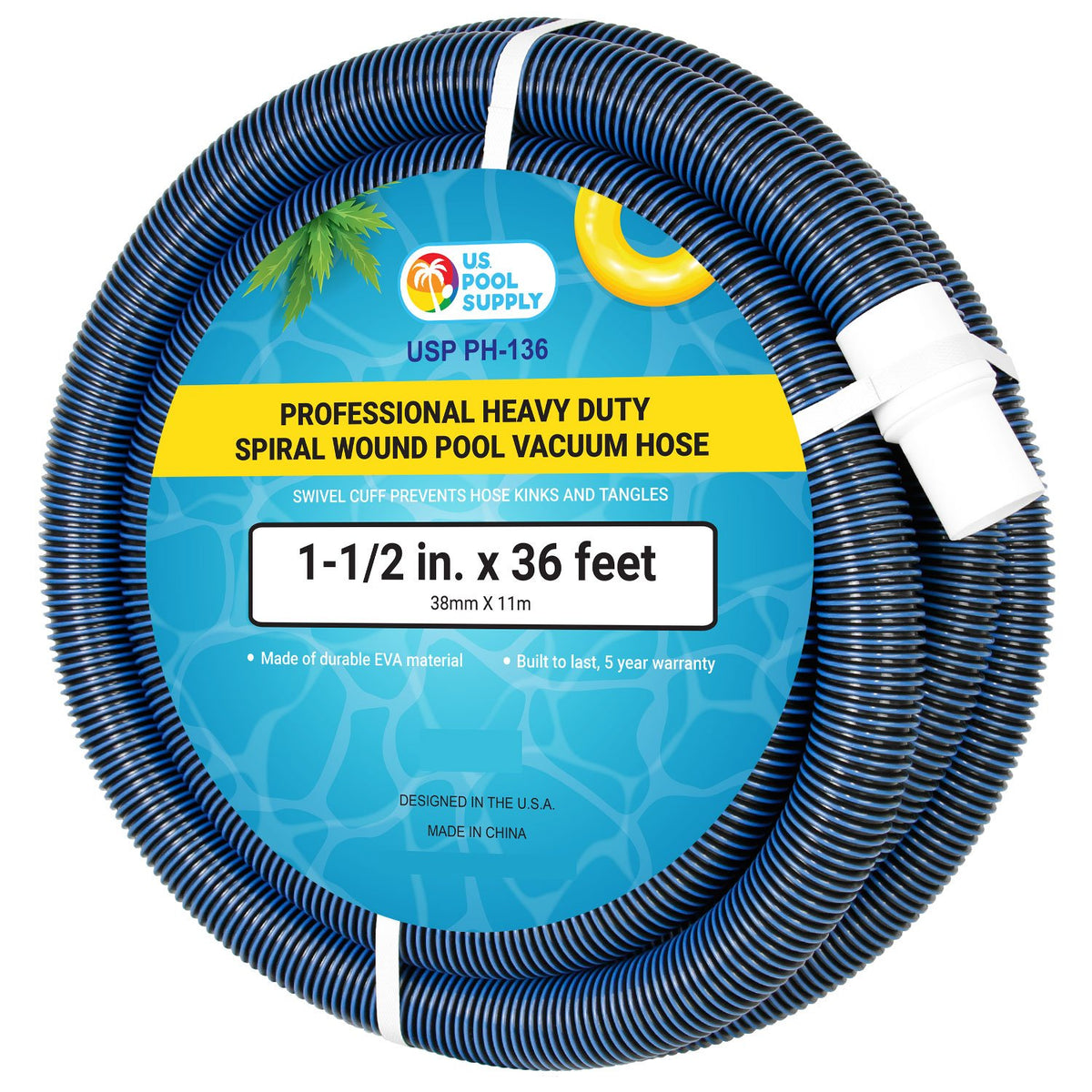 U.S. Pool Supply Pool Vacuum Hose 36 feet blue front view