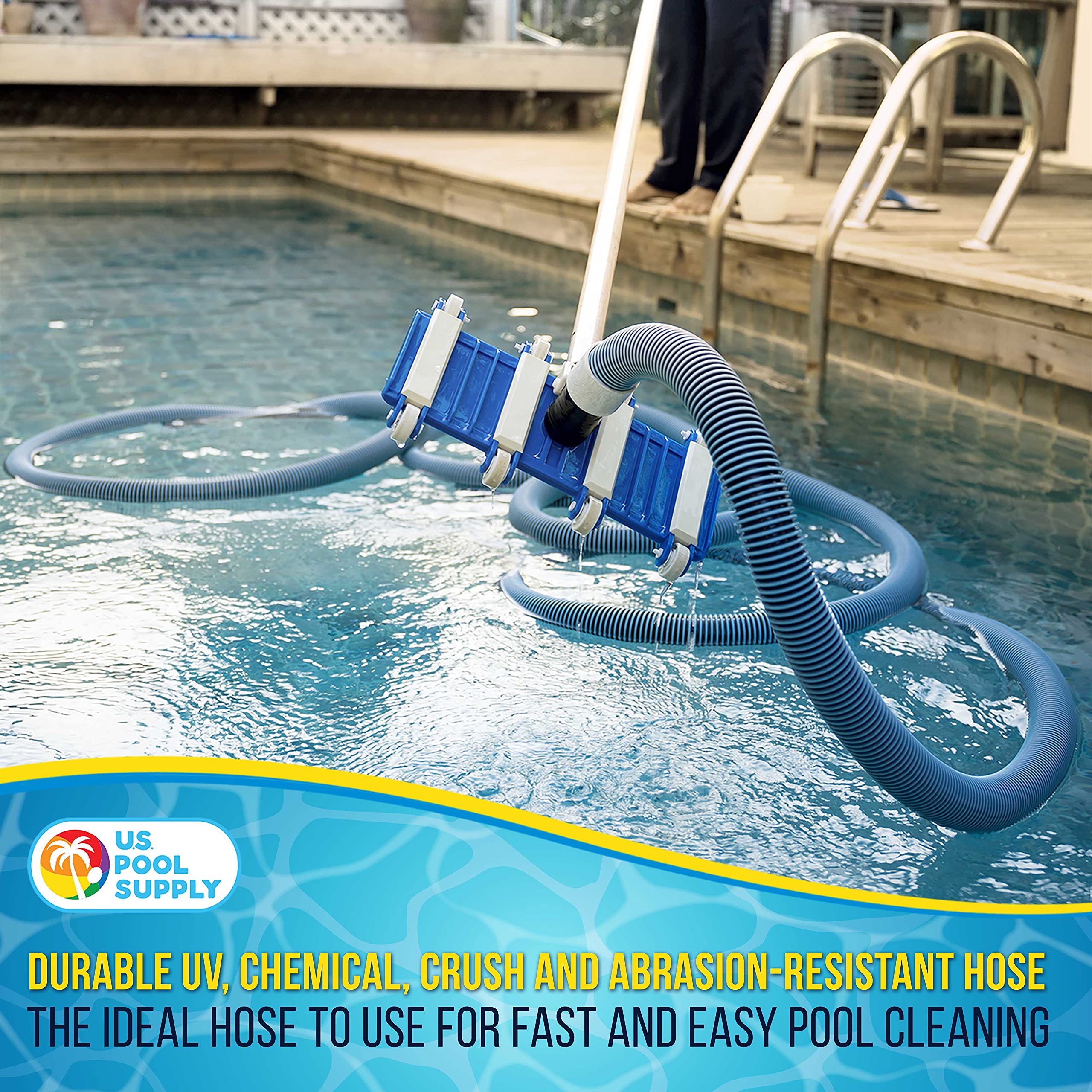 U.S. Pool Supply Pool Vacuum Hose in a clean swimming pool setting