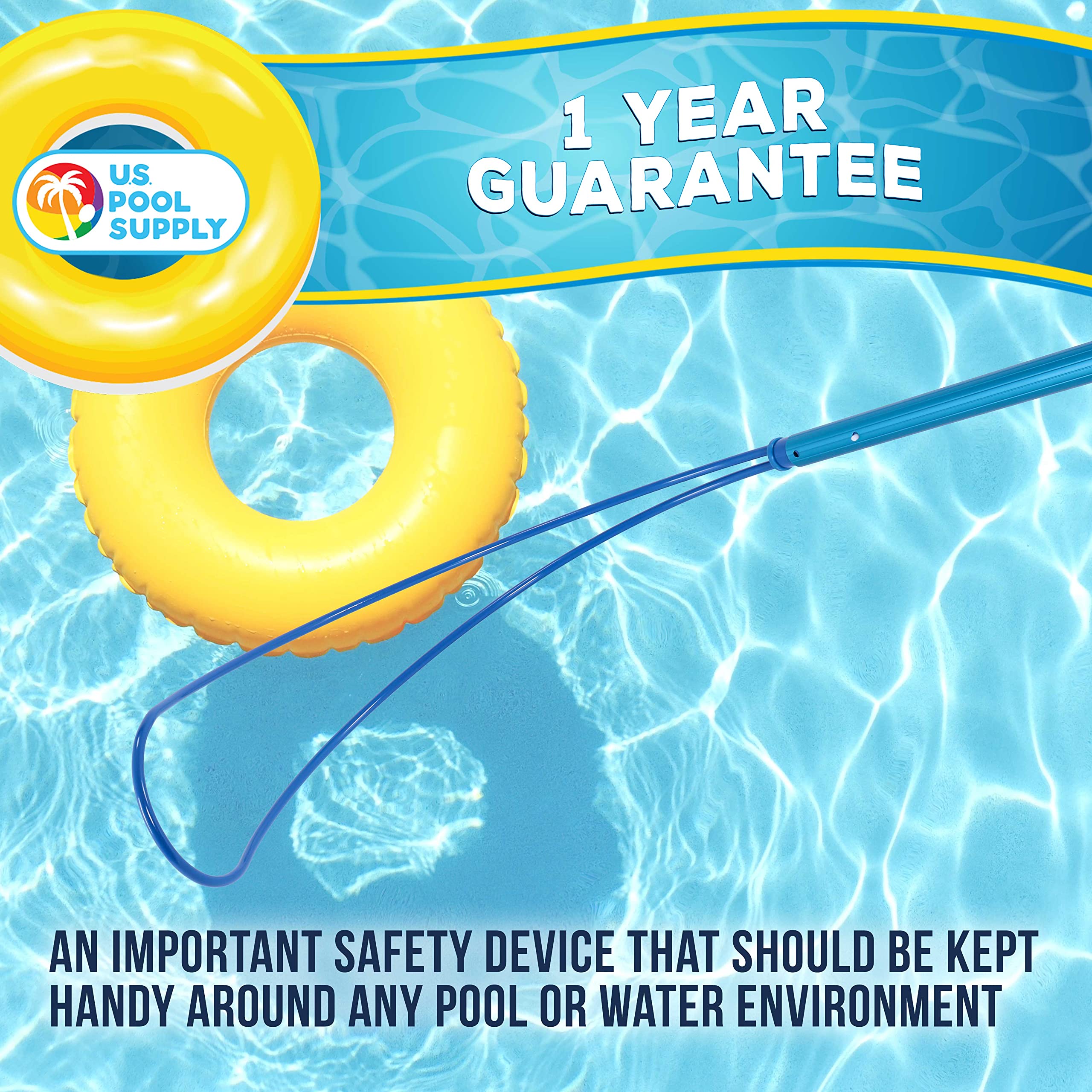 U.S. Pool Supply safety hook in outdoor pool setting
