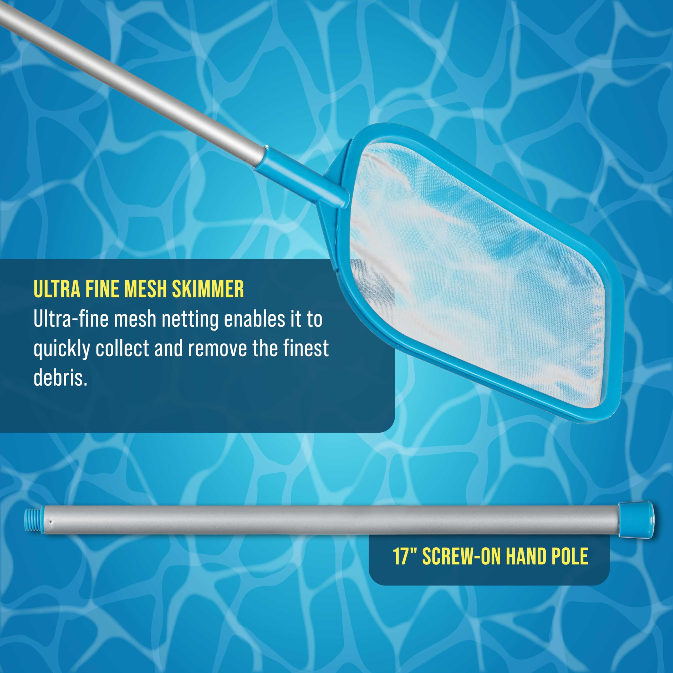 U.S. Pool Supply skimmer net in action cleaning a pool
