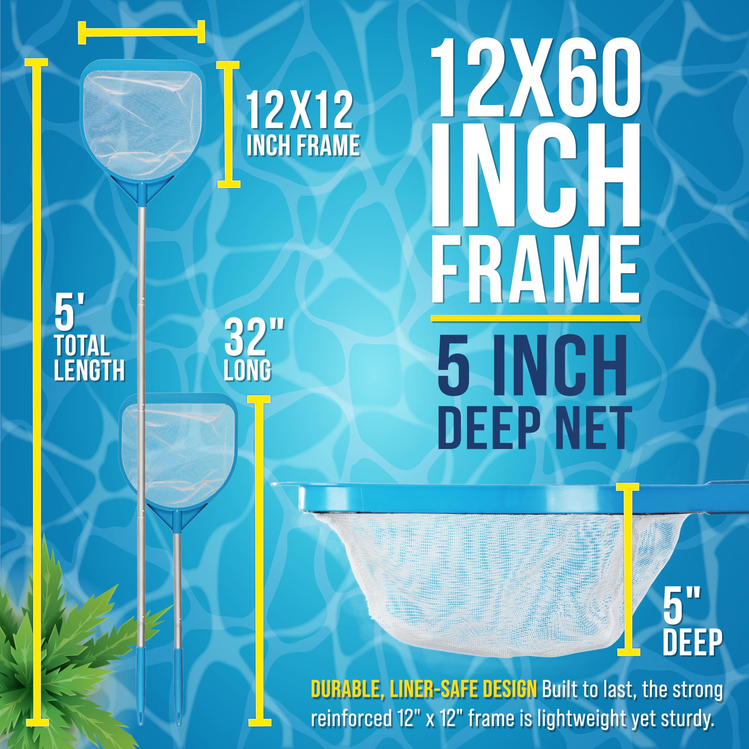 U.S. Pool Supply skimmer net showing adjustable 5-section aluminum pole