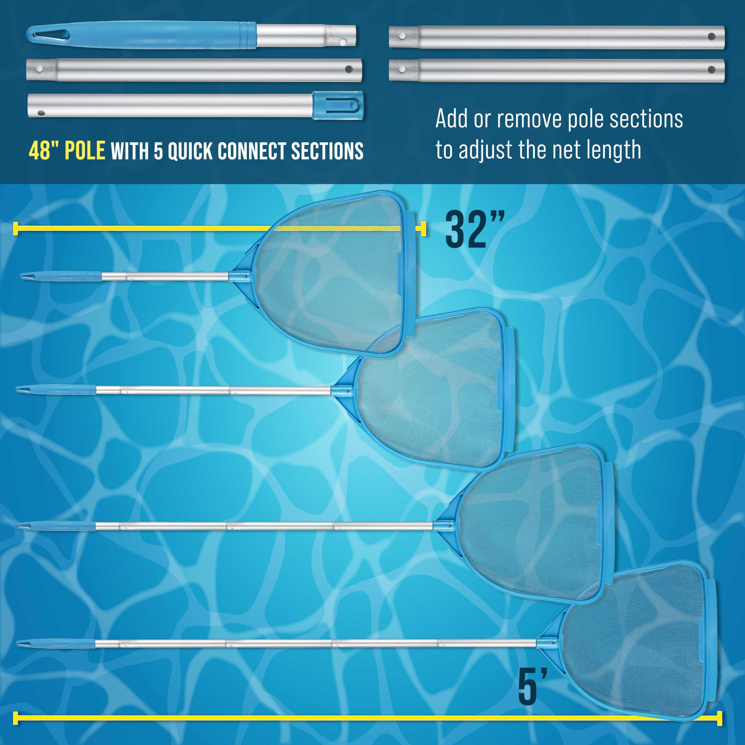 U.S. Pool Supply Skimmer Net showing aluminum pole sections