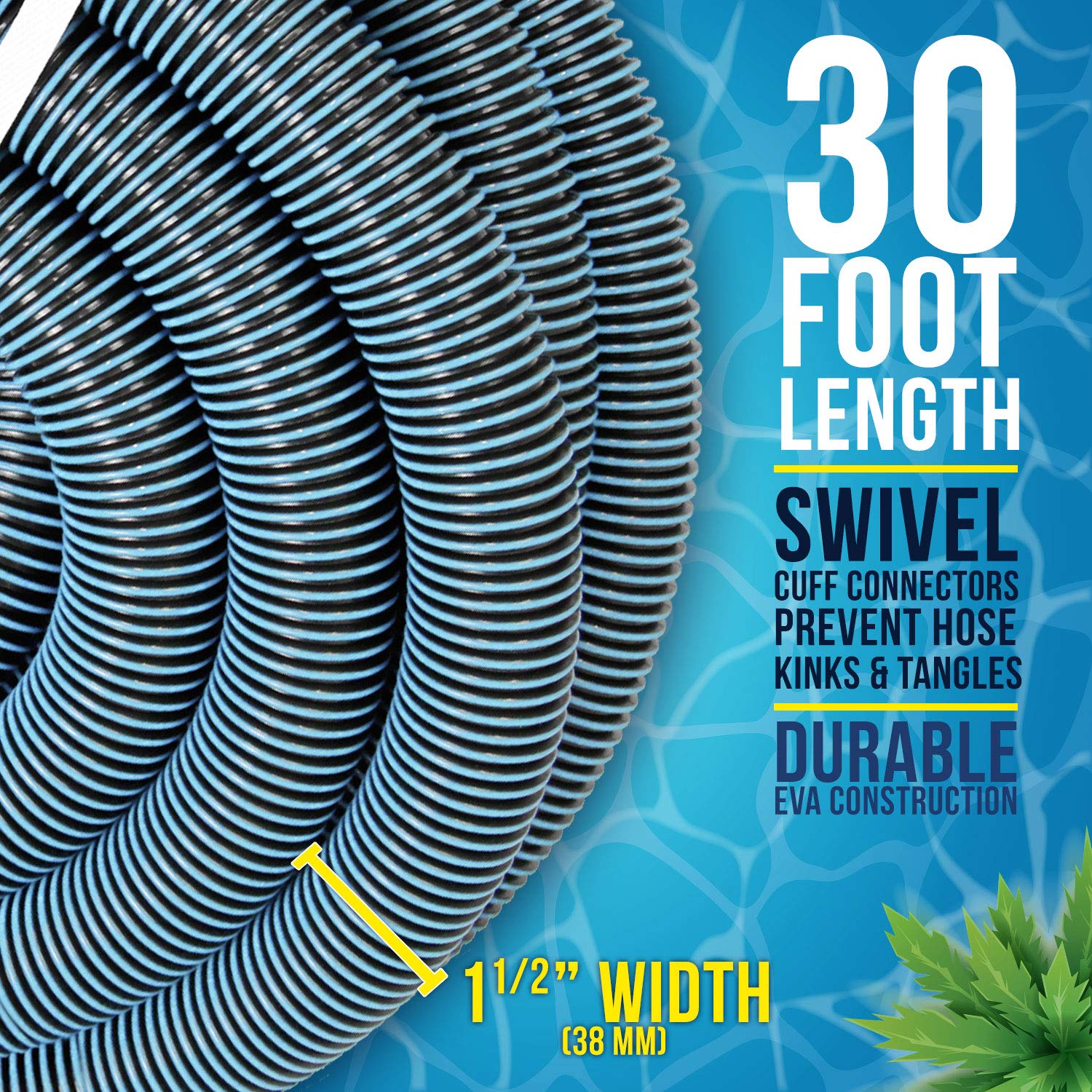 U.S. Pool Supply vacuum hose connected to a pool vacuum