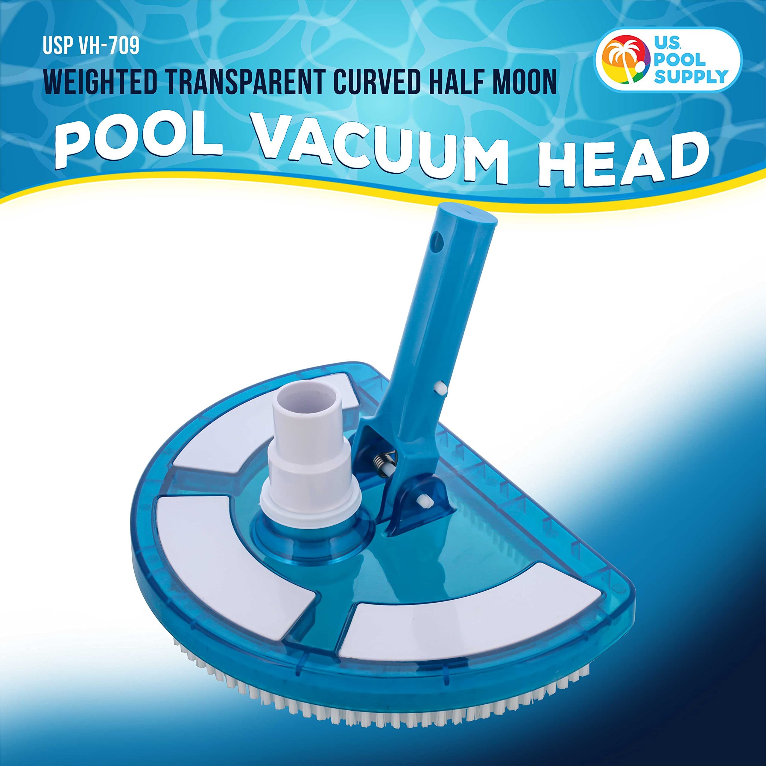 U.S. Pool Supply Weighted Pool Vacuum Head side view showcasing nylon bristles