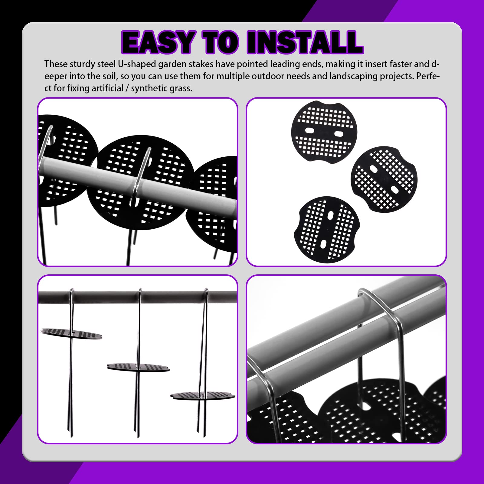 U-Shaped Landscape Garden Stakes in use securing garden fabric