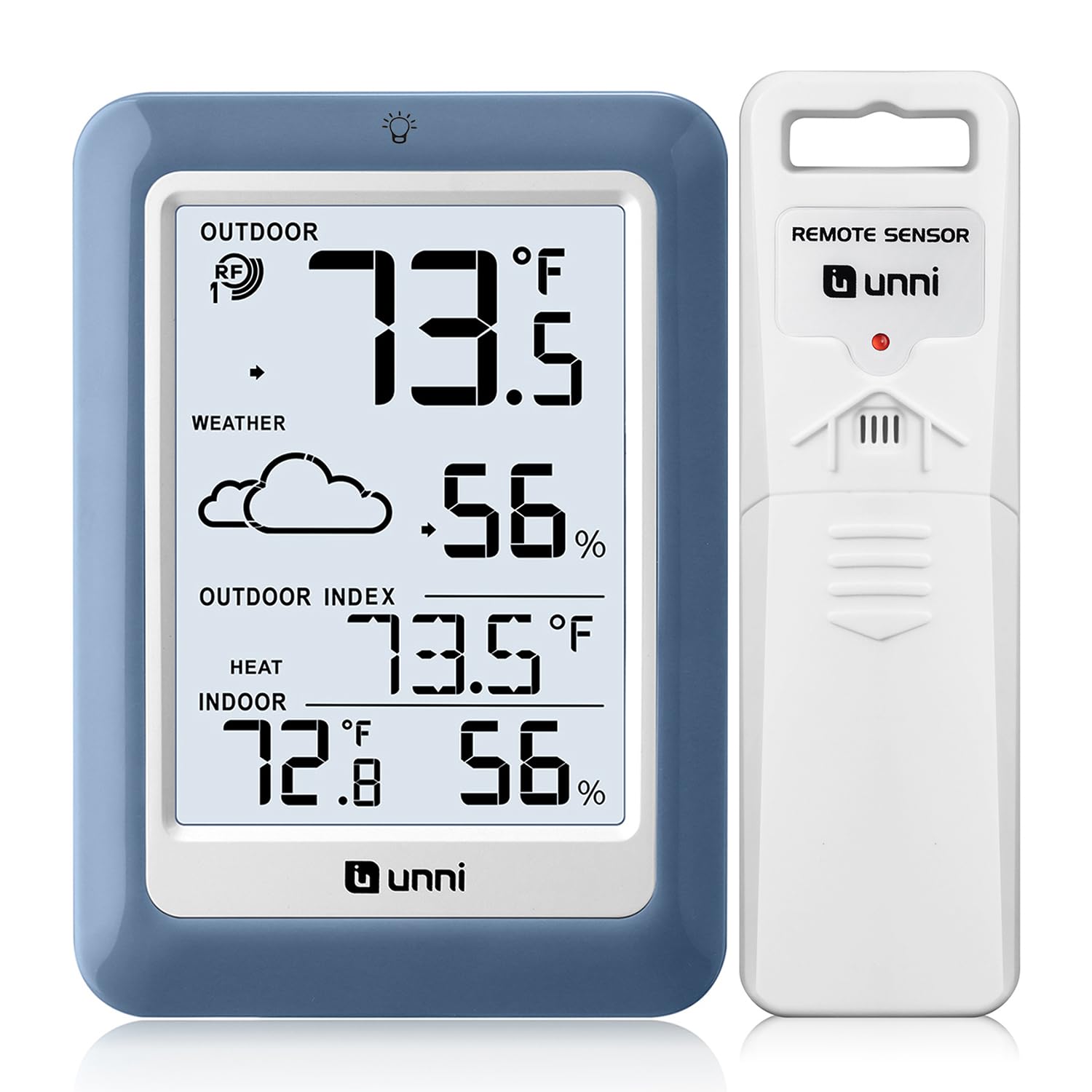 U UNNI Indoor Outdoor Thermometer Hygrometer Blue front view