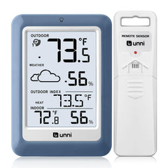 U UNNI Indoor Outdoor Thermometer Hygrometer Blue front view