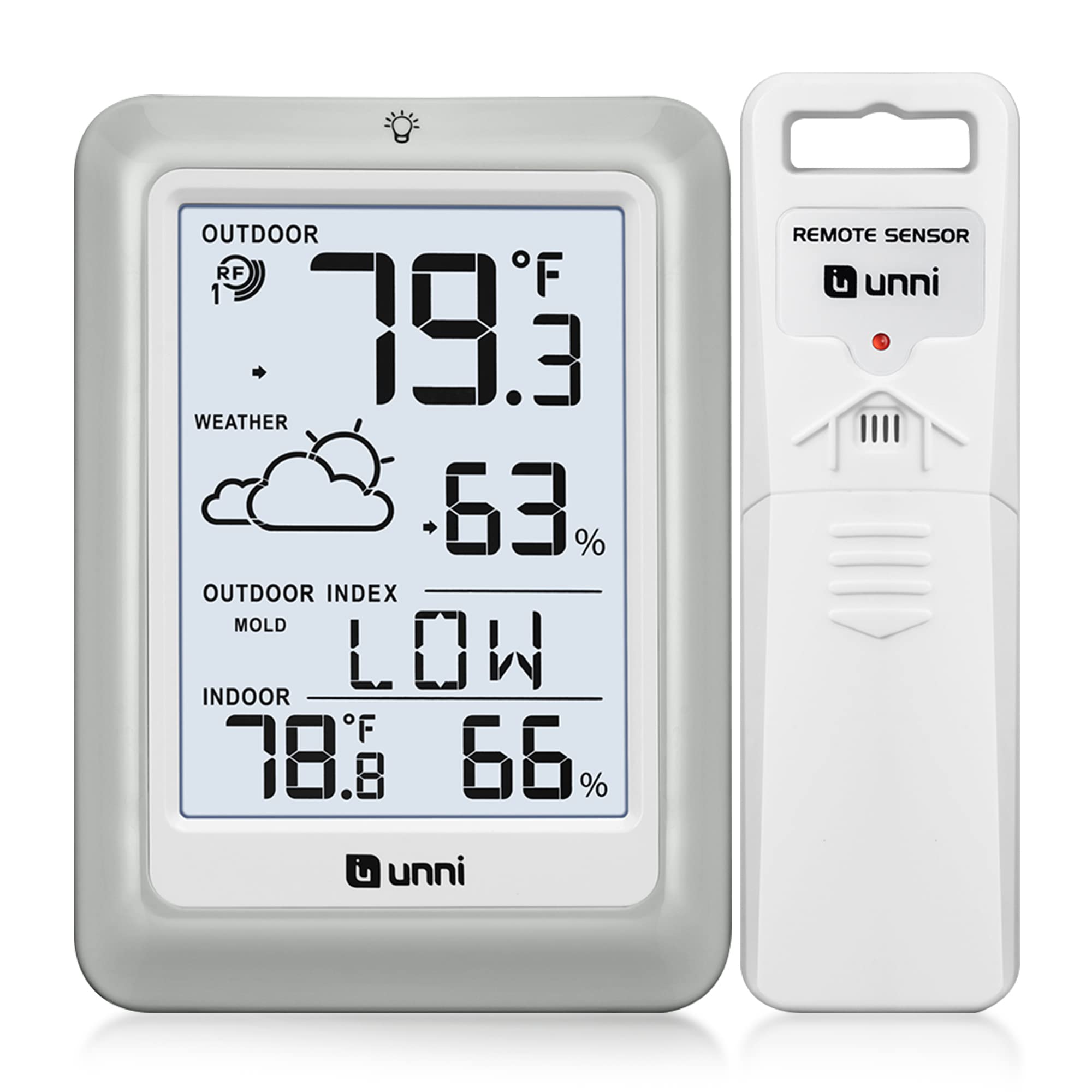 U UNNI Indoor Outdoor Thermometer Hygrometer front view