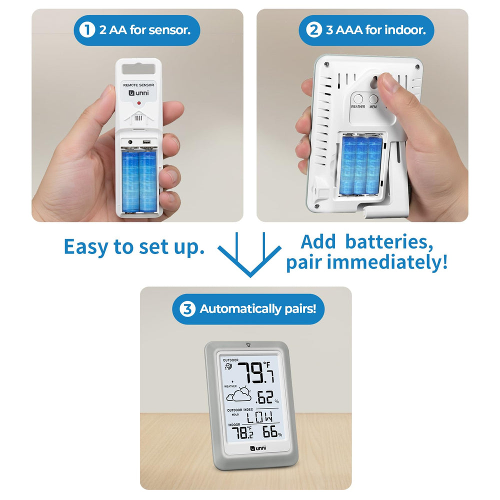 U UNNI Indoor Outdoor Thermometer Hygrometer side view