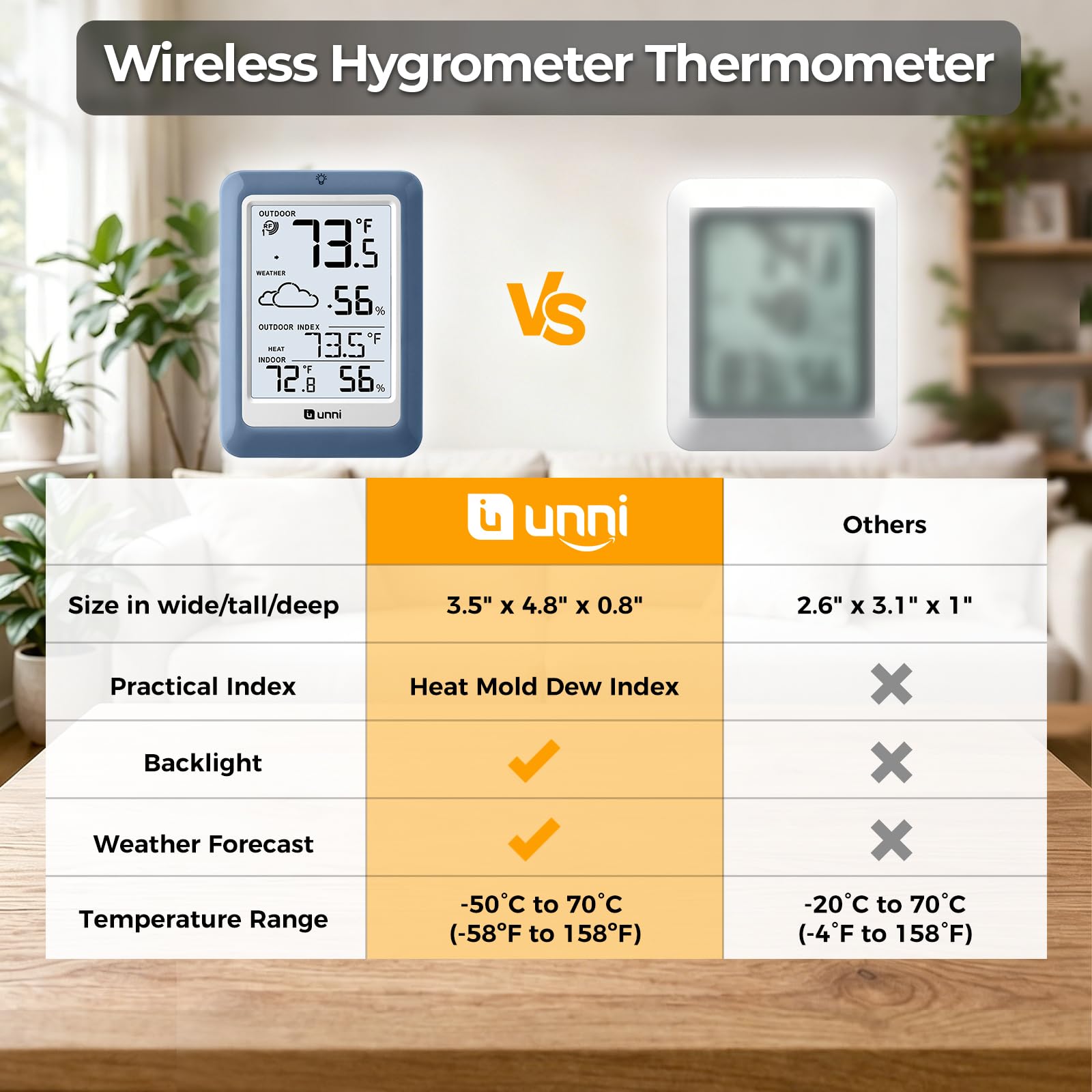 U UNNI indoor thermometer on a tabletop