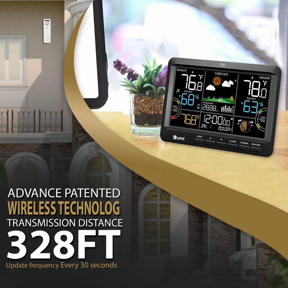 U UNNI Weather Station highlighting barometer reading