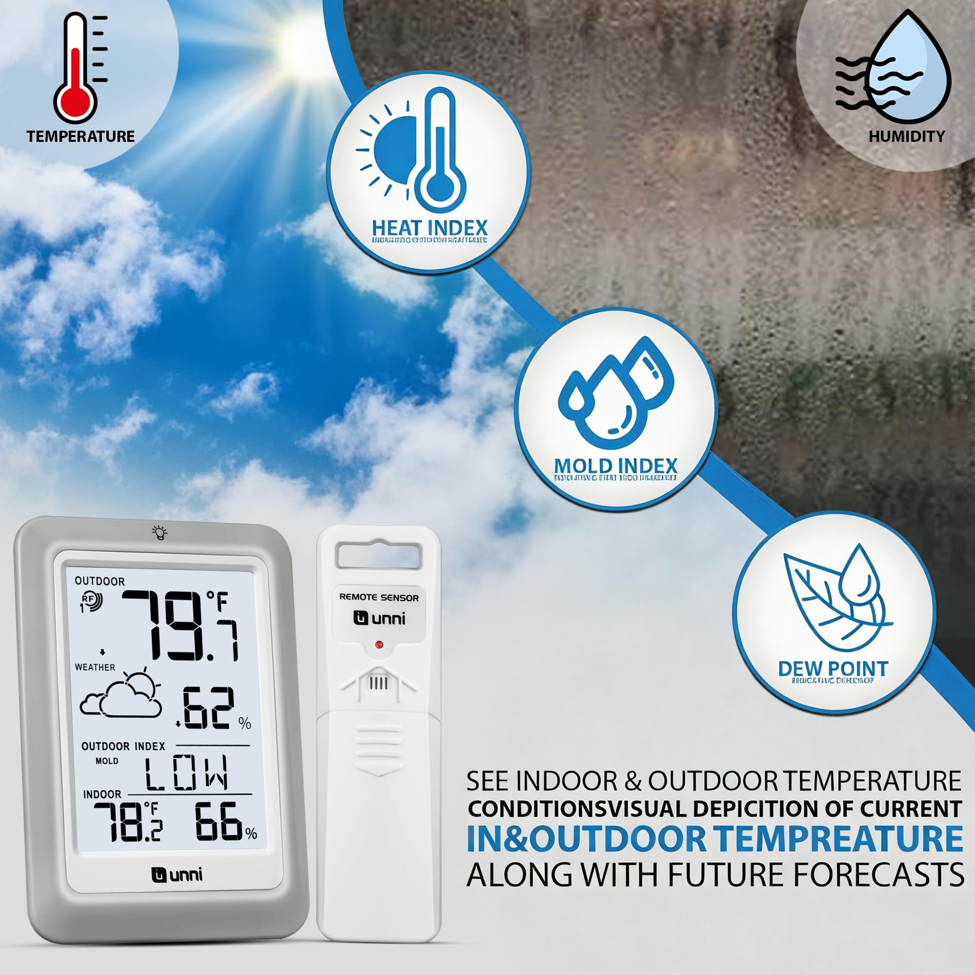 U UNNI weather station mounted on a wall