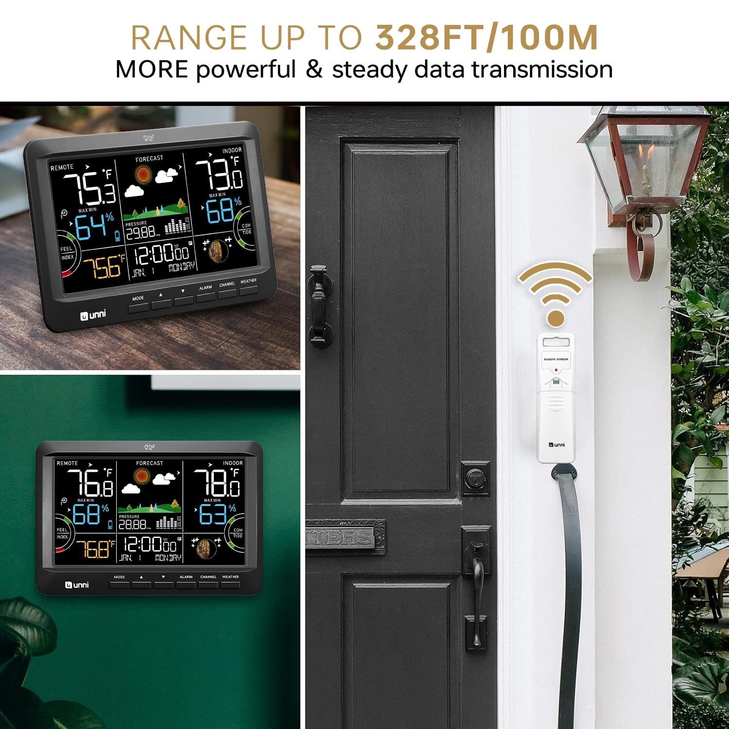 U UNNI Weather Station with wireless sensor in garden setting