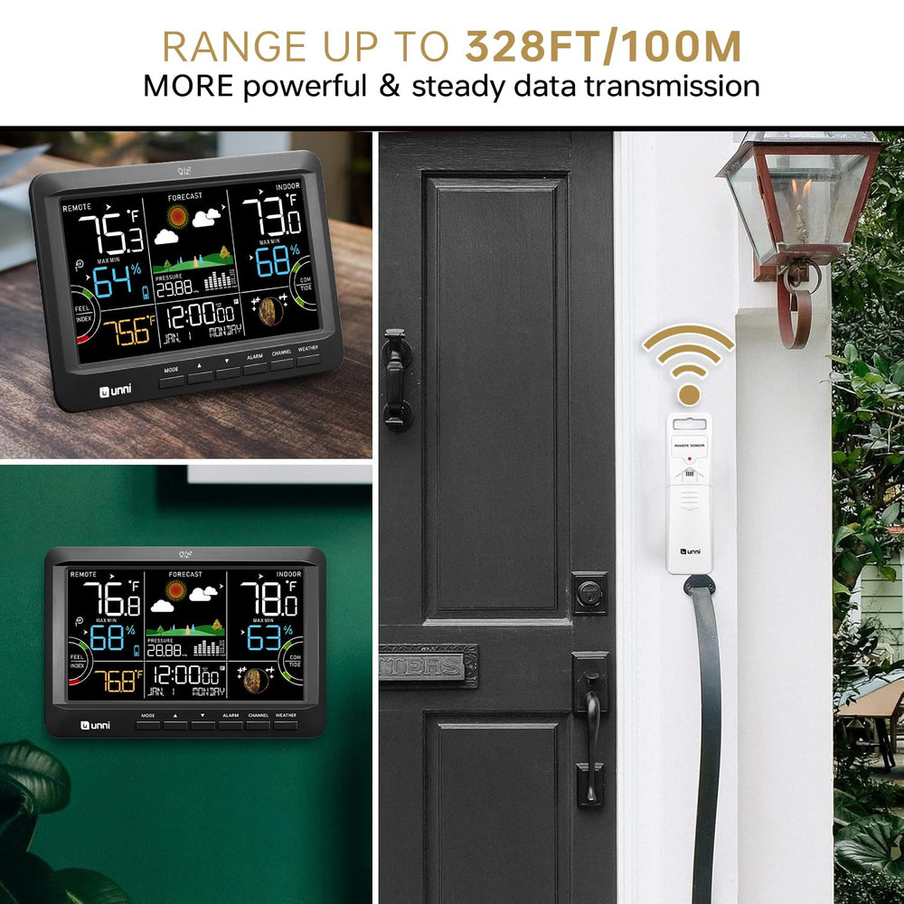 U UNNI Weather Station with wireless sensor in garden setting
