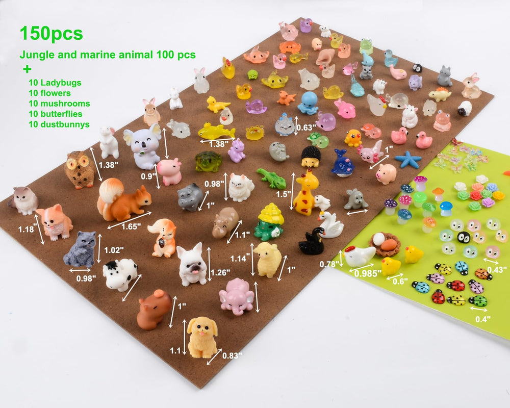U-Zimikee 150 Pcs Mini Resin Animal Figurines packaged box