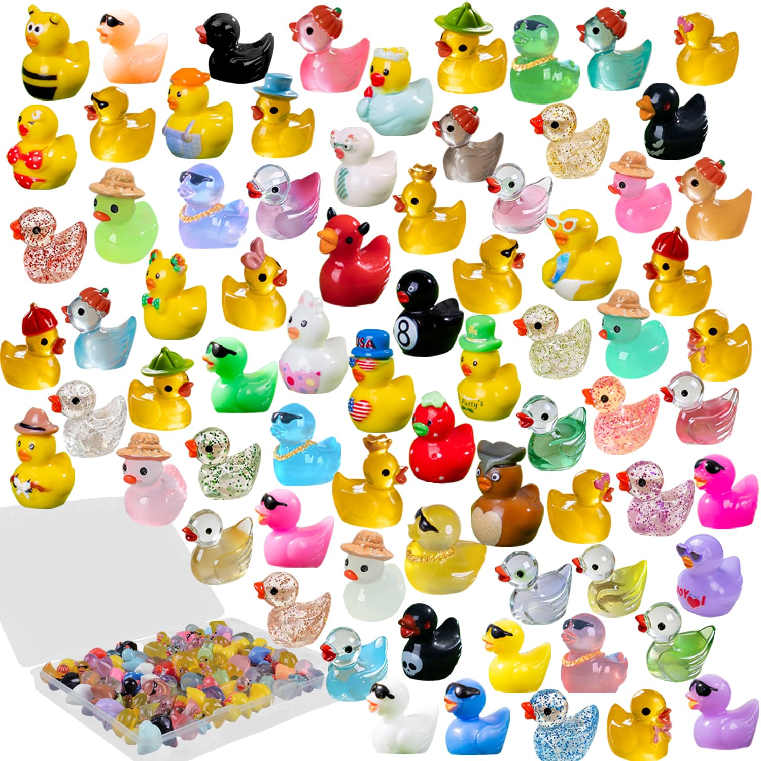 U-Zimikee 80 Pcs multicolor mini resin ducks in storage box