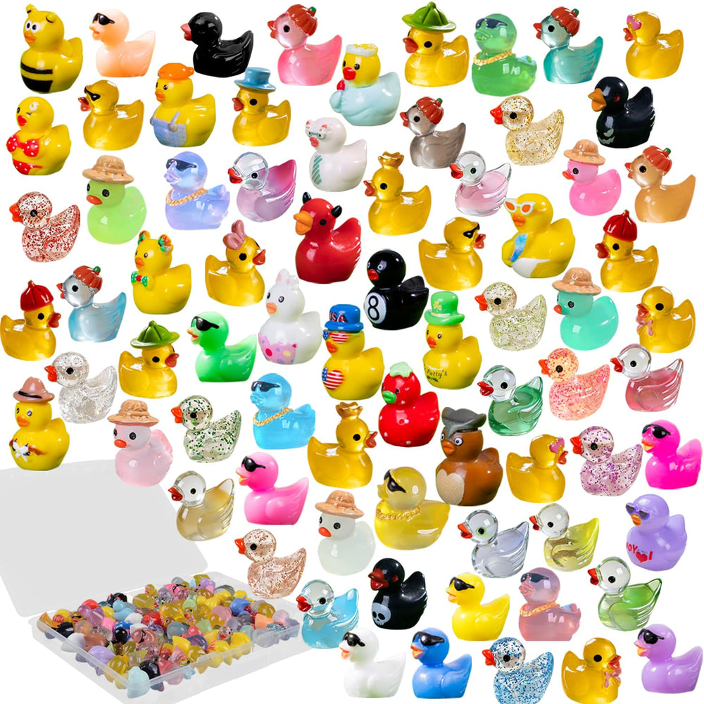 U-Zimikee 80 Pcs multicolor mini resin ducks in storage box
