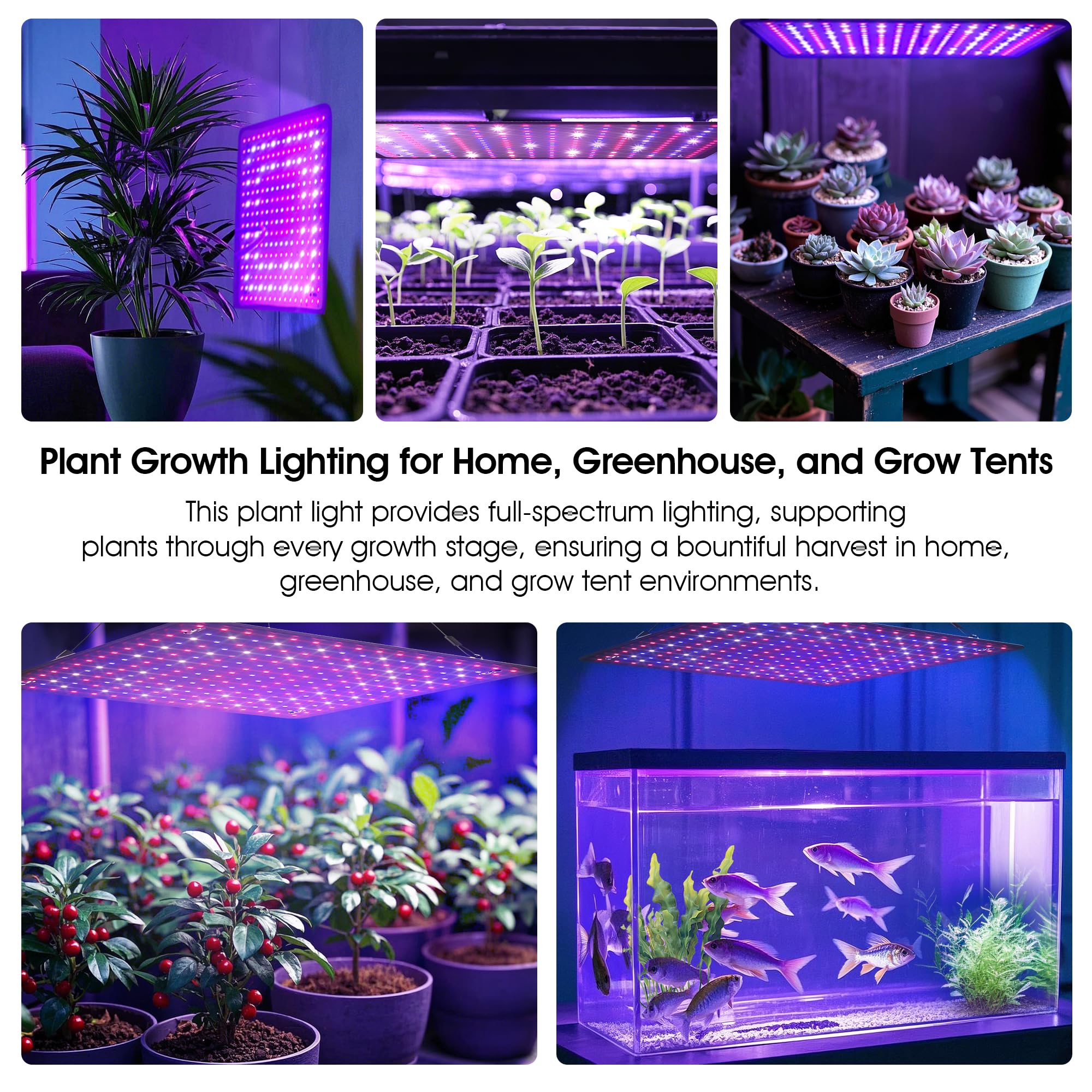 Uallhome LED Grow Light Panel side view with power cord
