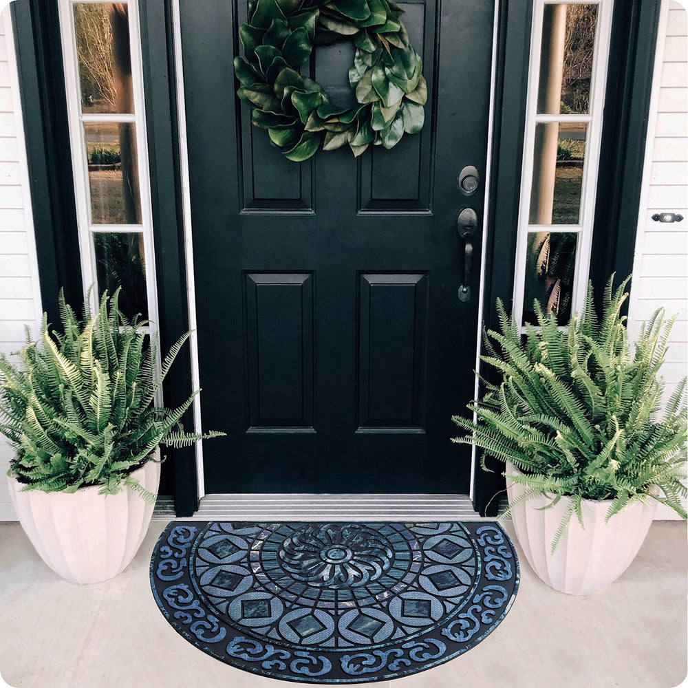 ubdyo blue doormat with intricate pattern