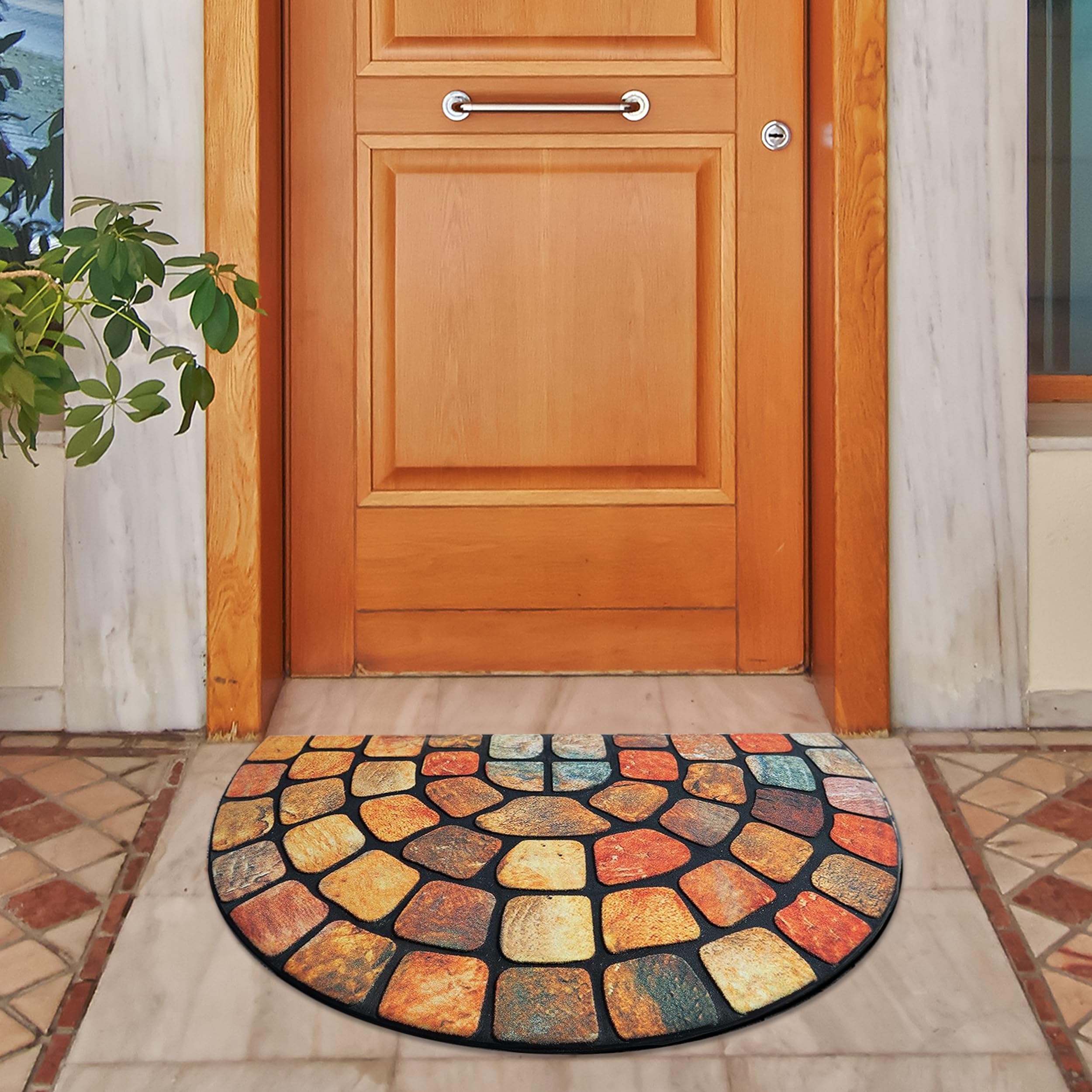 ubdyo Half Circle Door Mat outdoor entrance orange in garden