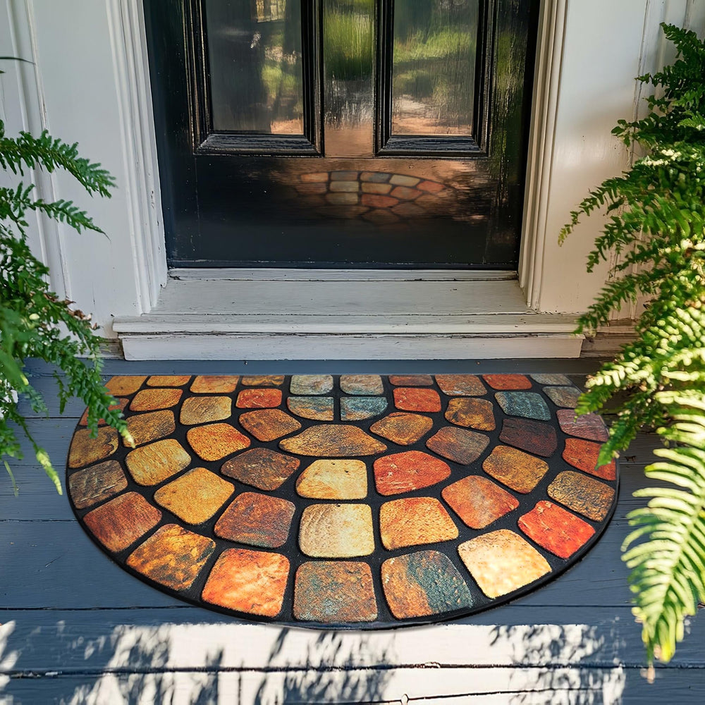 ubdyo Half Circle Door Mat outdoor entrance orange with shoes