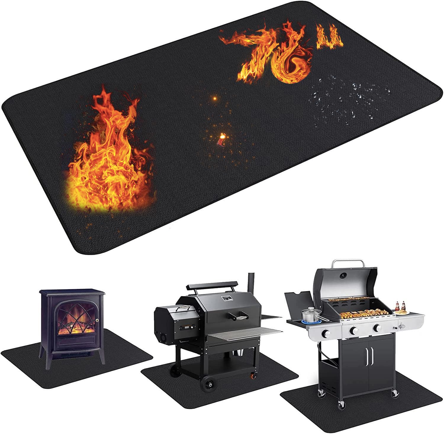 UBeesize 76x48 inches black fireproof grill mat front view