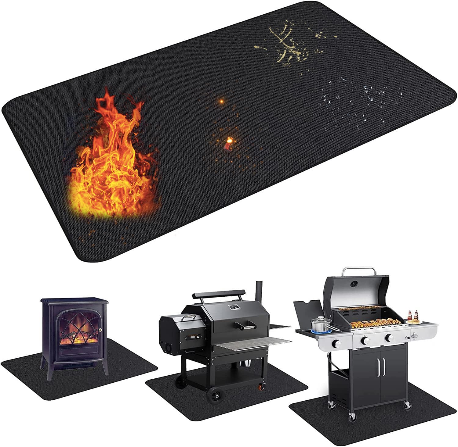 UBeesize Under Grill Mat 60x42 inch black model front view