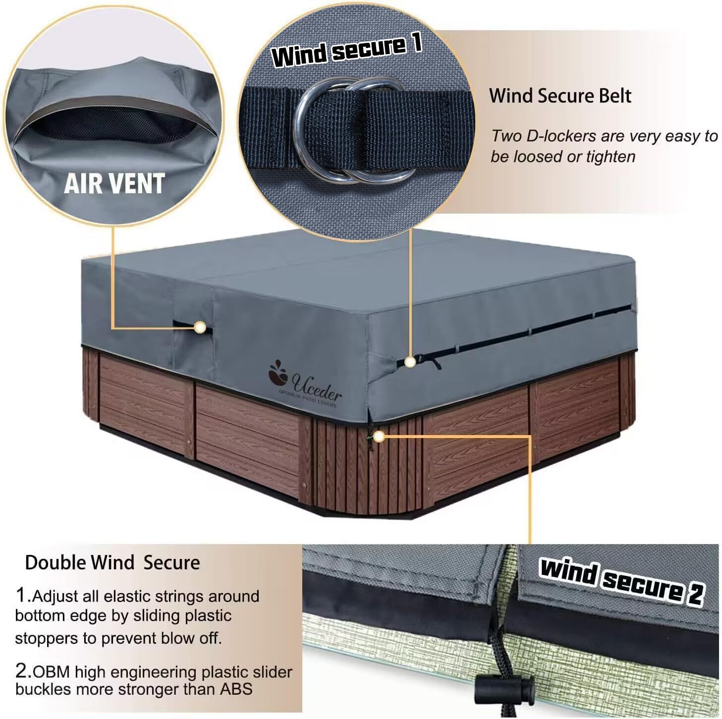 UCEDER Waterproof Hot Tub Cover on hot tub outdoors