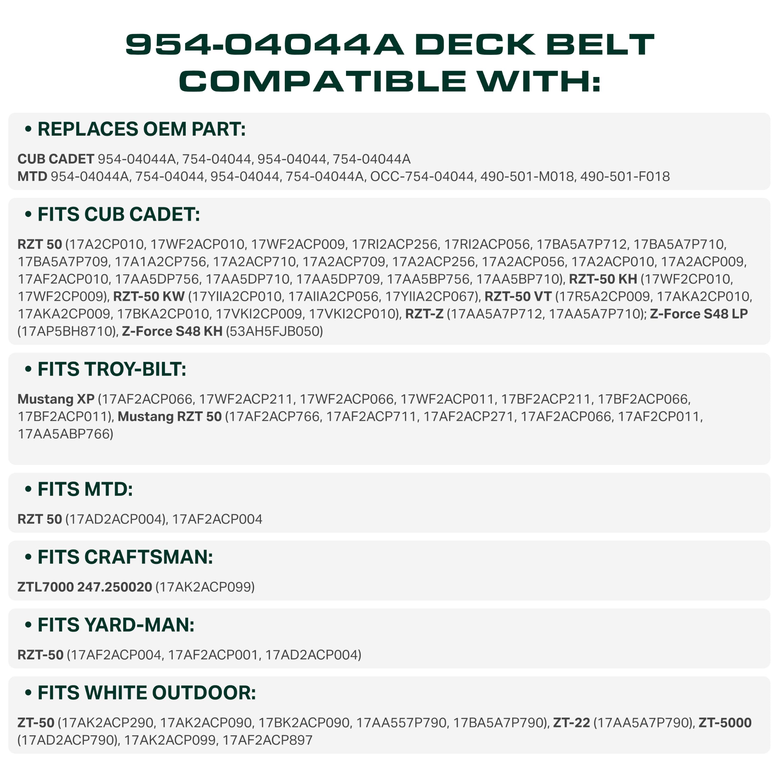 UDC Mower Belts 50 Inch Deck Belt dimensions displayed