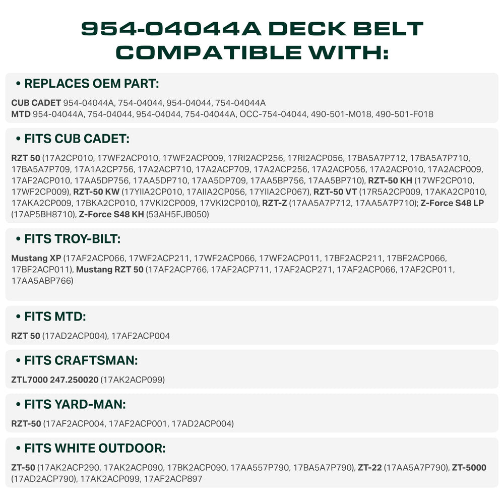 UDC Mower Belts 50 Inch Deck Belt dimensions displayed