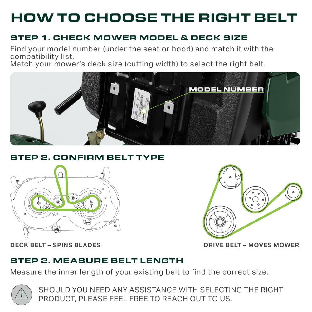 UDC Mower Belts M154958 Secondary Deck Belt dimensions