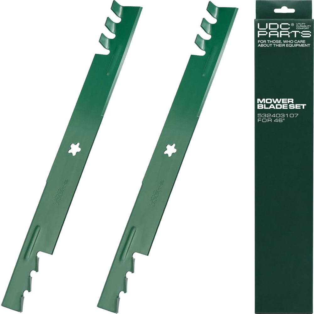 UDC Parts 46" mower blades front view with green finish