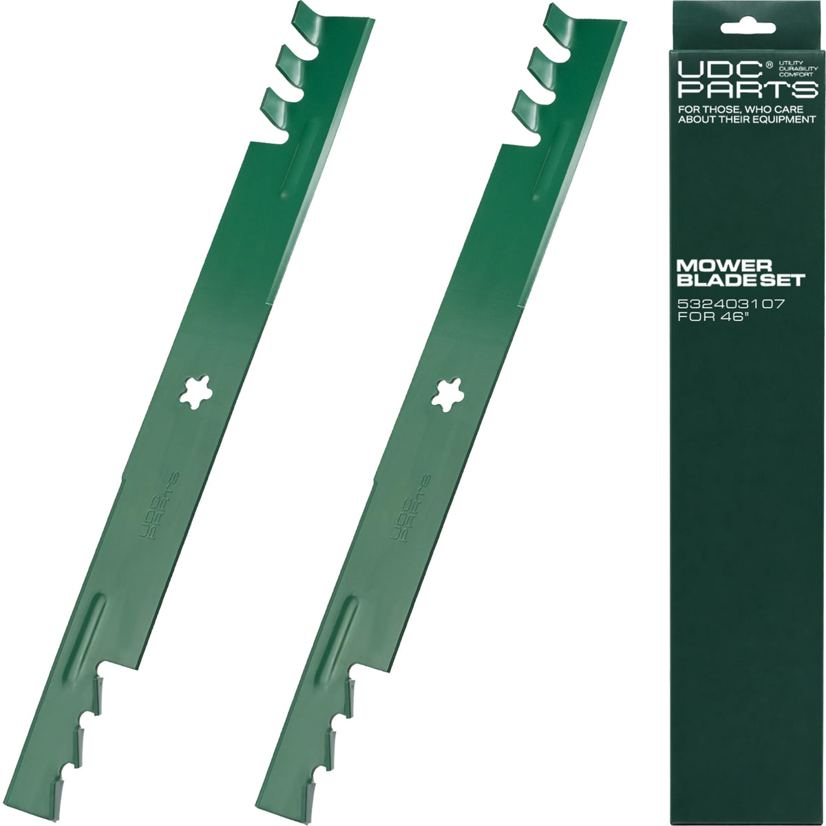 UDC Parts 46" mower blades front view with green finish