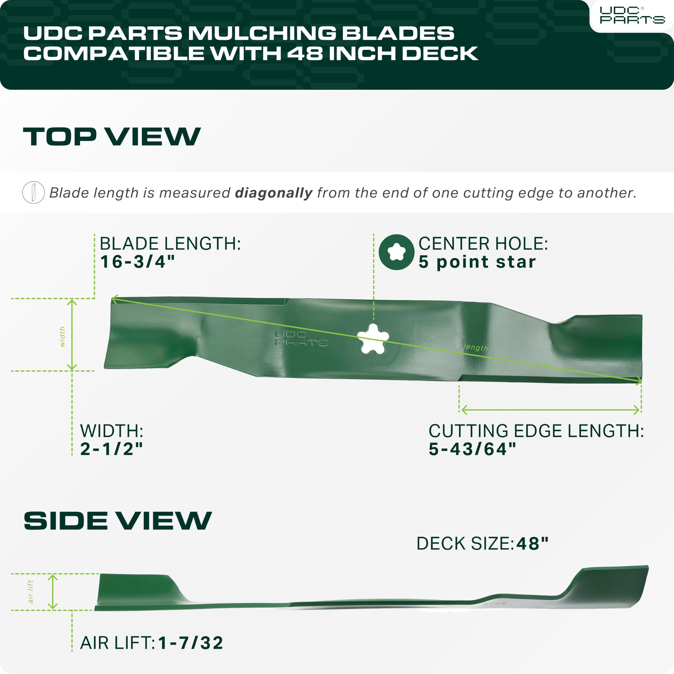 UDC Parts 48 Inch Lawn Mower Blades side view