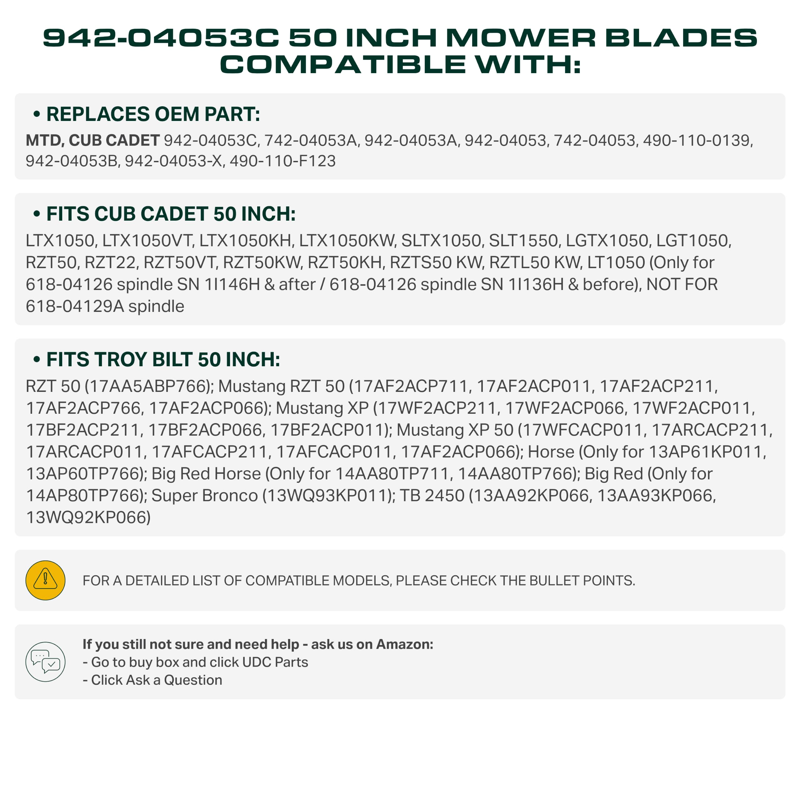 UDC Parts 942-04053C 50 inch mower blade dimensions