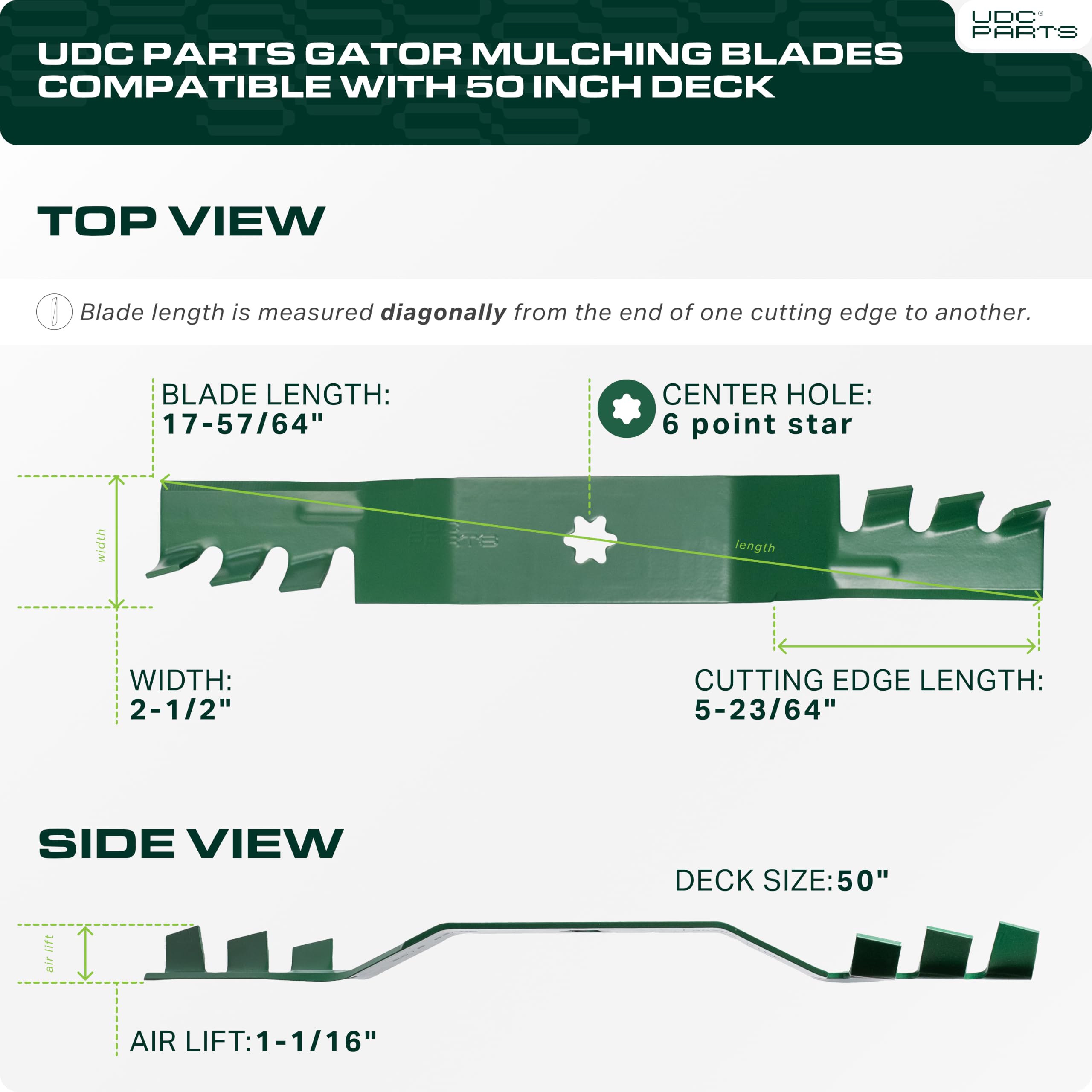 UDC Parts 942-04053C 50 inch mower blade side view