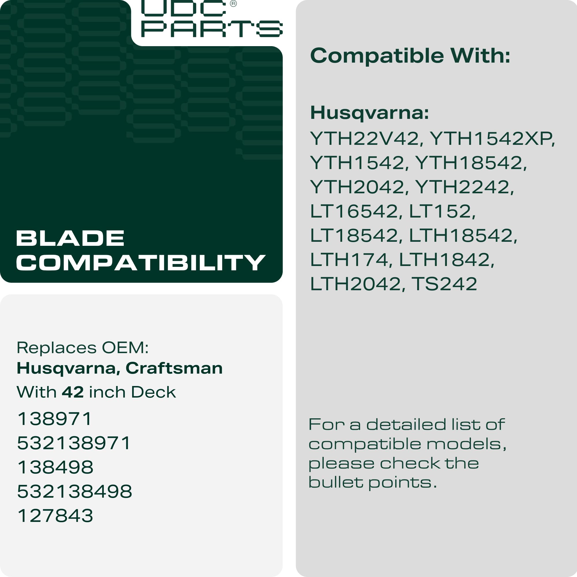 UDC Parts Craftsman 42-inch mower blade packaging