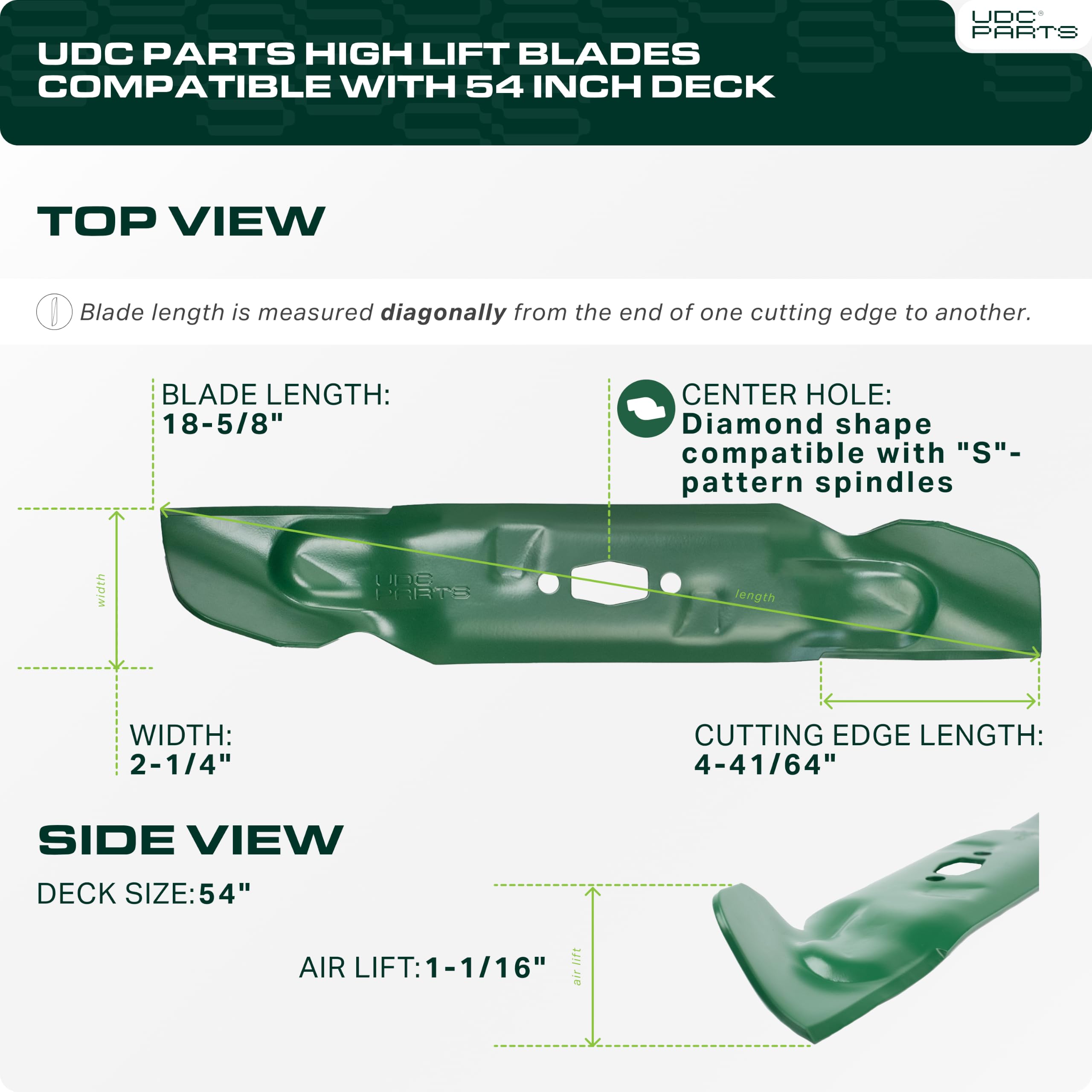 UDC Parts Cub Cadet blades side view showing diamond shape
