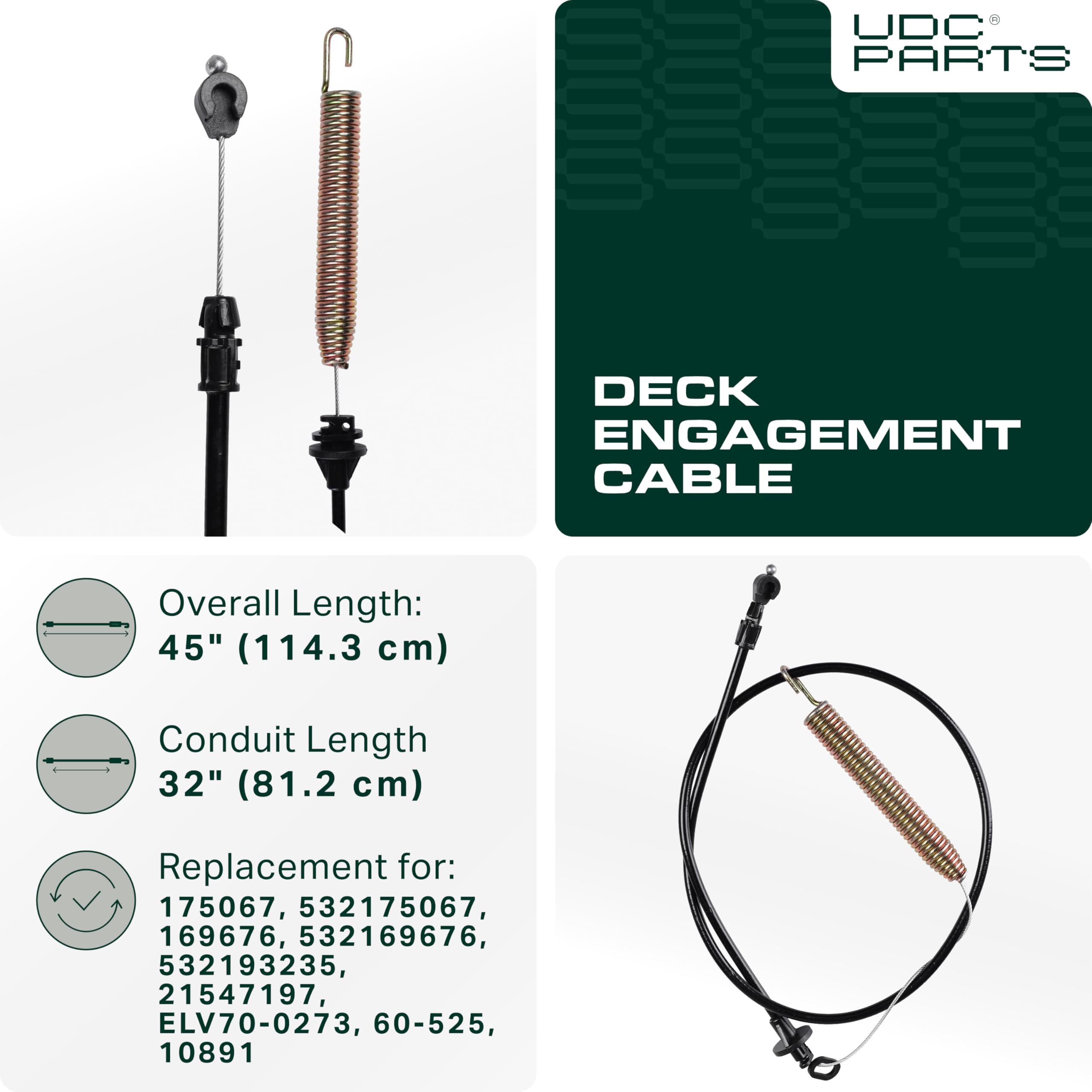 UDC Parts Deck Engagement Cable 45 inches overall length