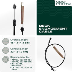 UDC Parts Deck Engagement Cable 45 inches overall length
