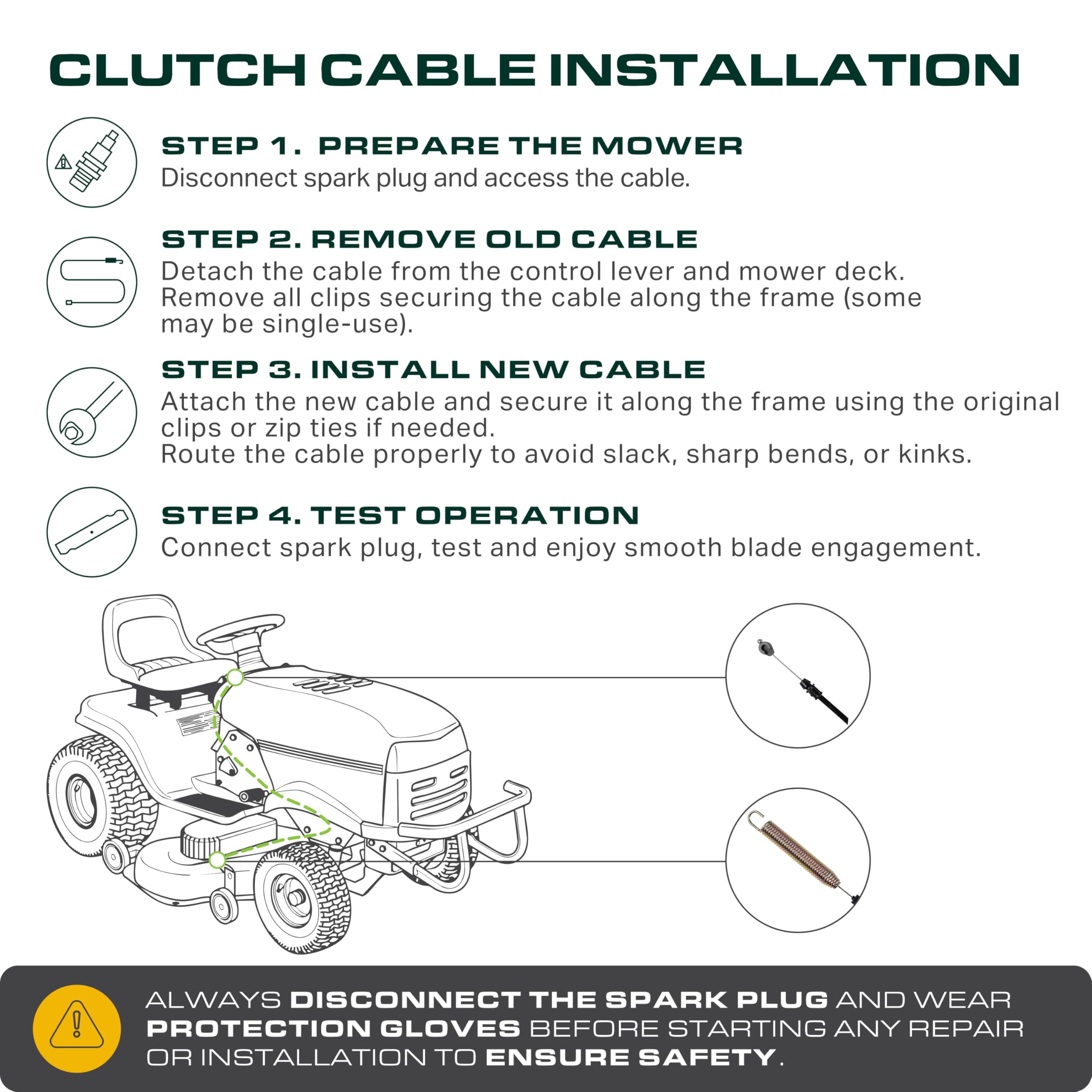 UDC Parts Deck Engagement Cable with tools for installation