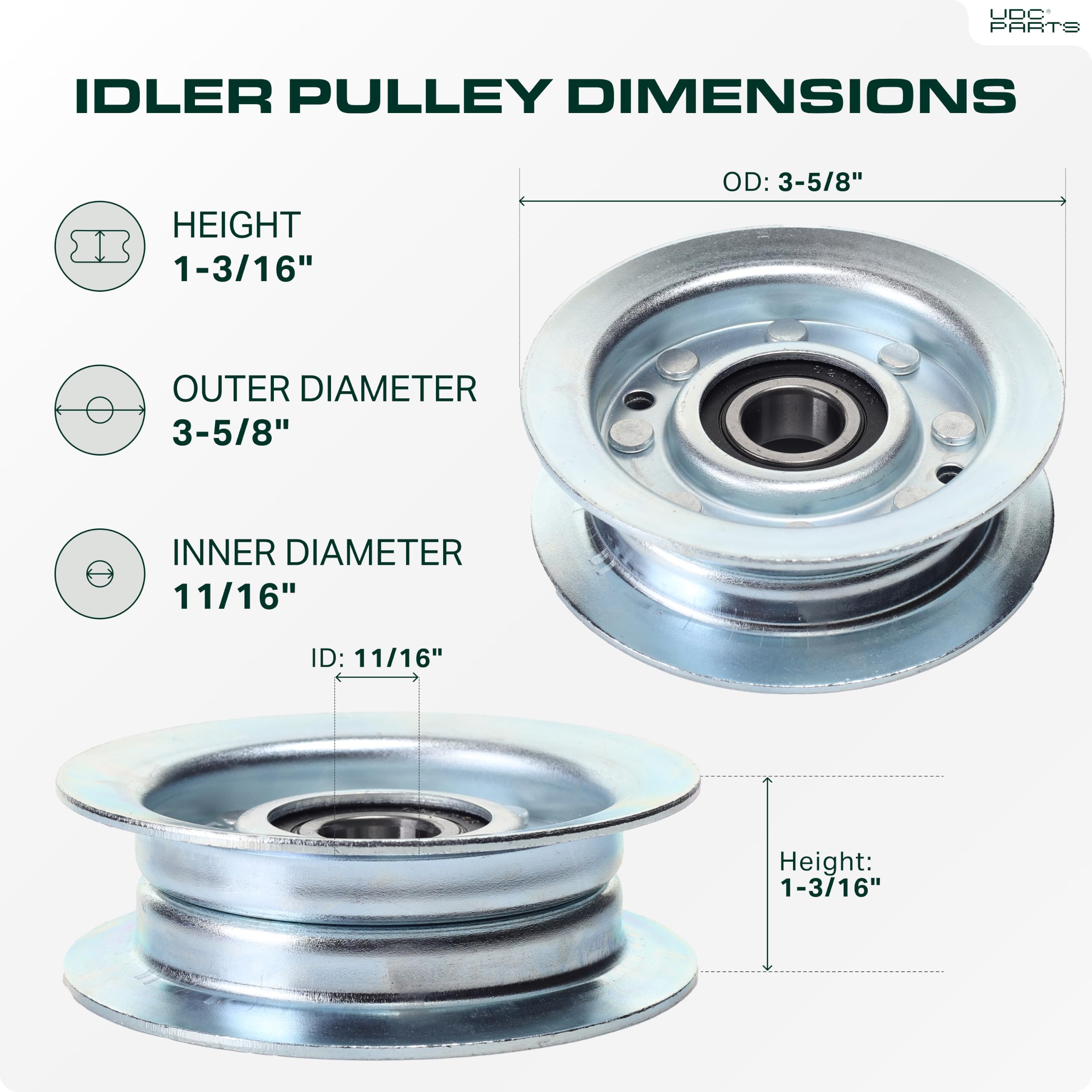 UDC Parts GY22172 Idler Pulley dimensions on a ruler