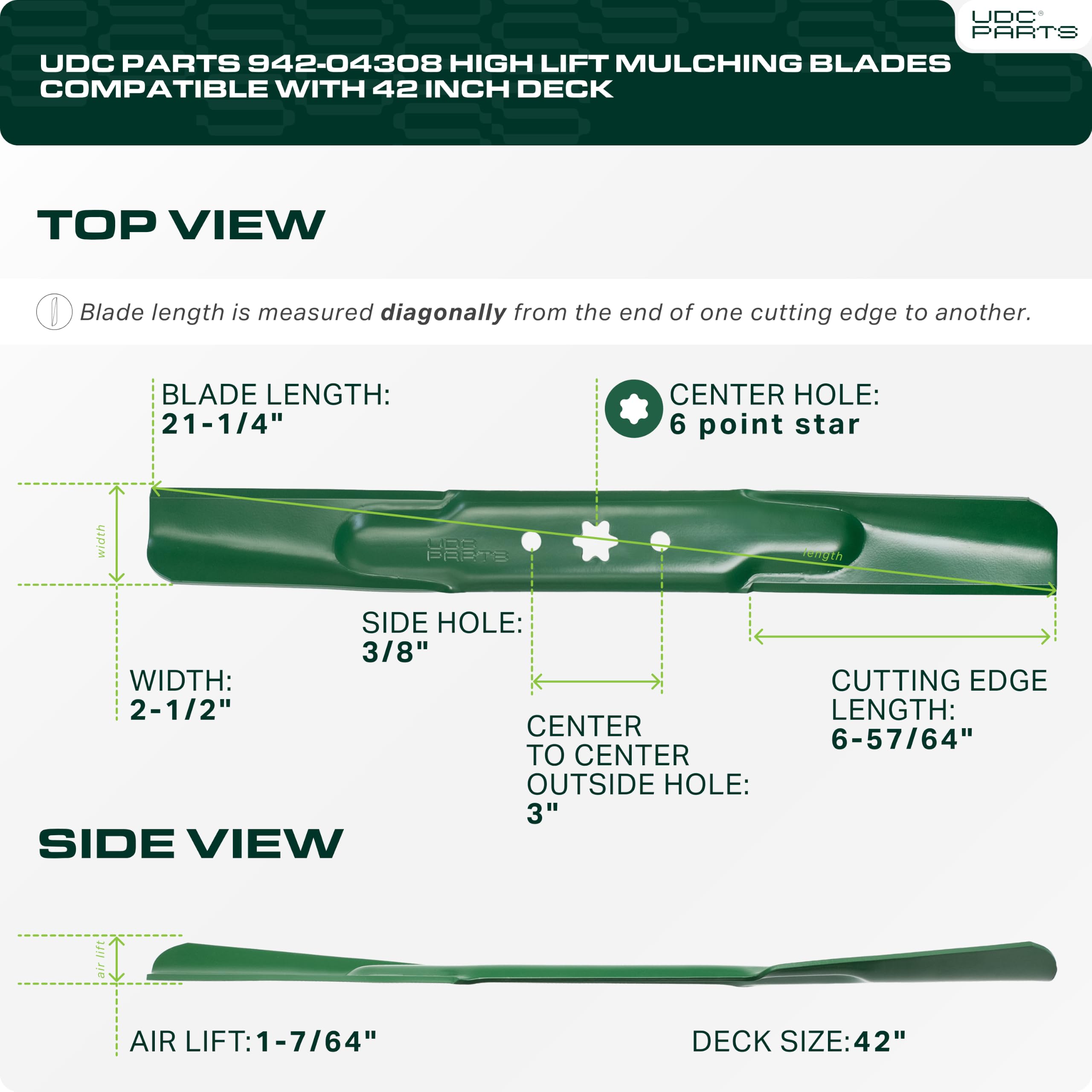 UDC Parts High Lift Mulching Mower Blades side view