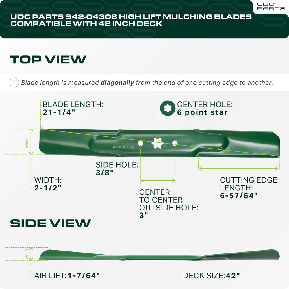 UDC Parts High Lift Mulching Mower Blades side view
