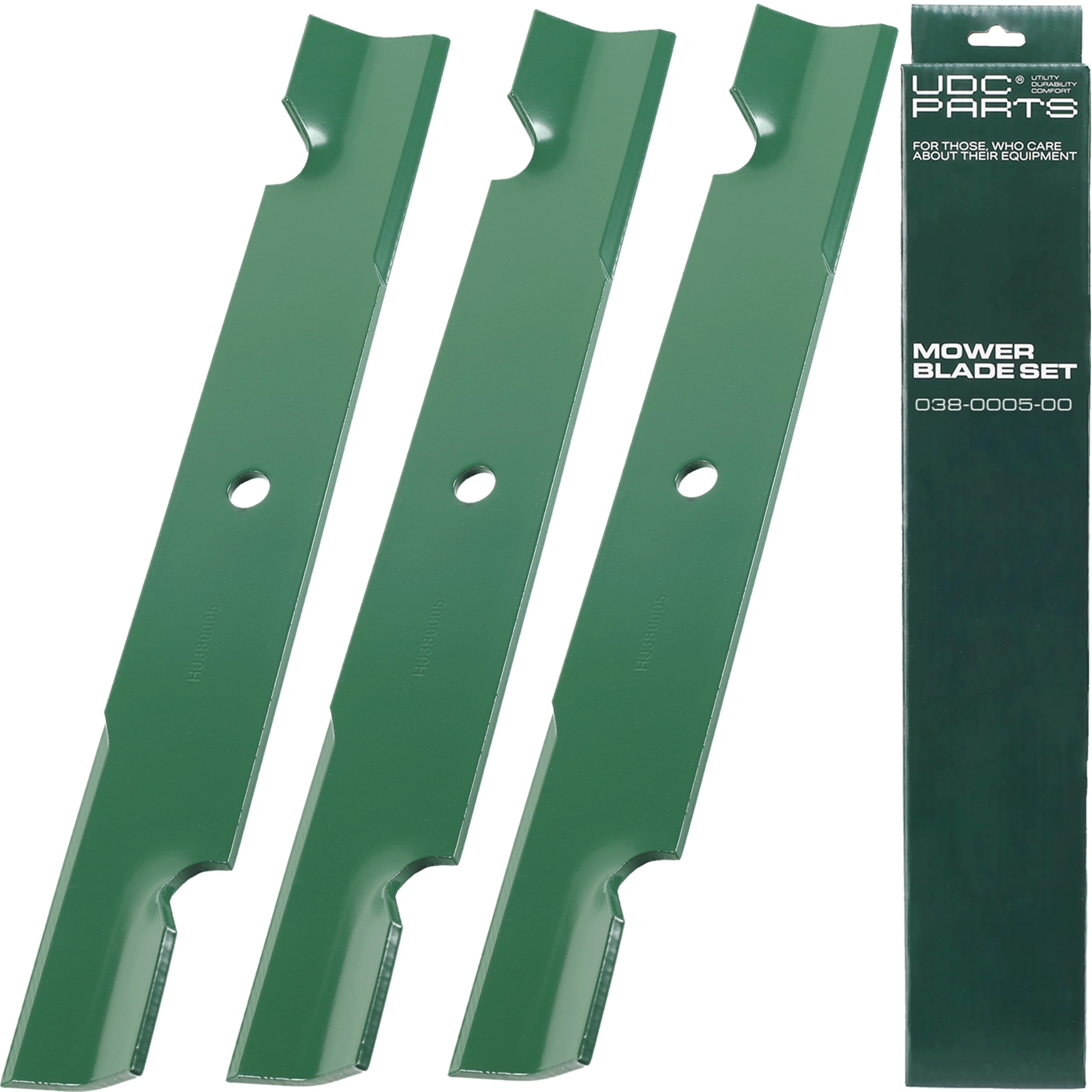 UDC Parts mower blades 3 pack for Bad Boy 54 inch front view