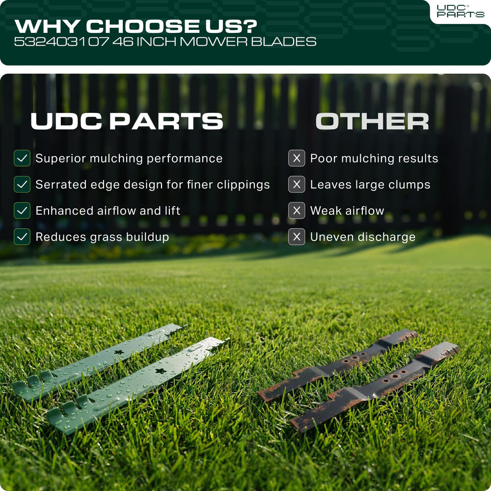 UDC Parts mower blades ready for installation on lawn mower
