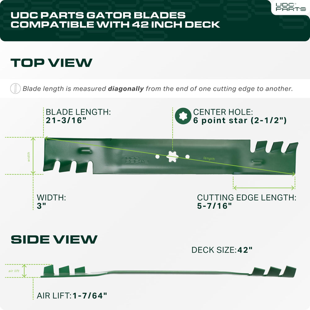 UDC Parts mower blades side view with dimensions