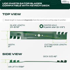 UDC Parts mower blades side view with dimensions