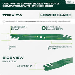 UDC Parts Mulching Blade dimensions displayed on measuring tape